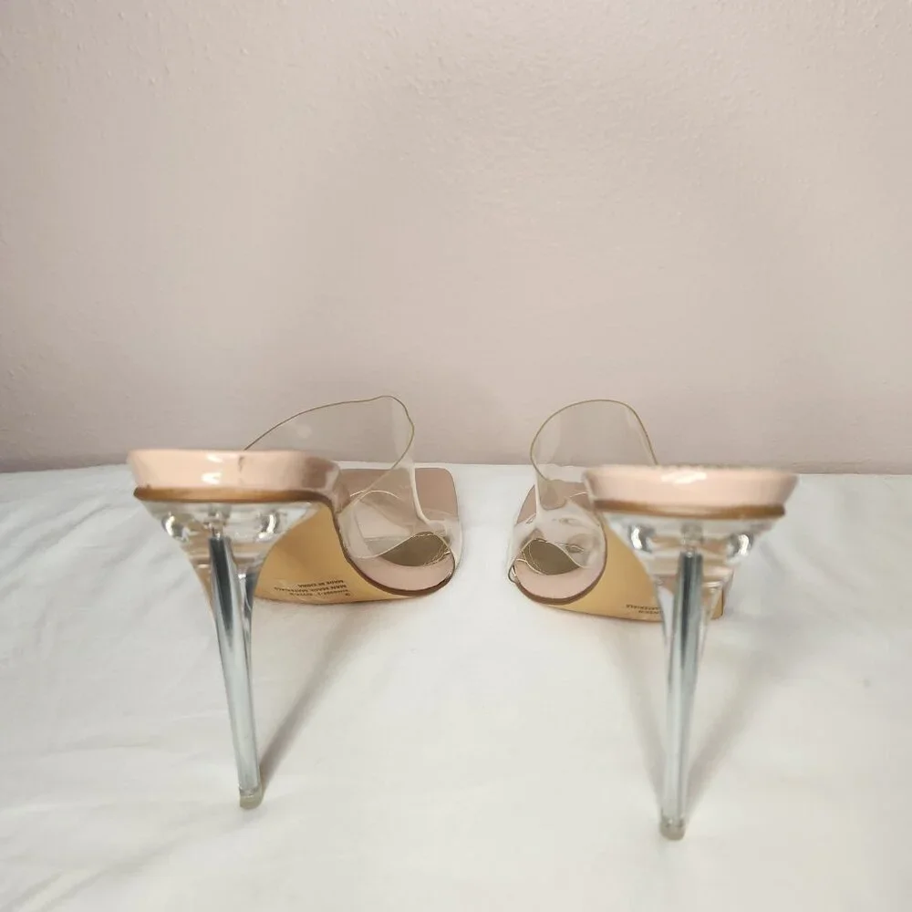 Fashion Nova Transparent Stiletto 4" Heels Beige Nude Bottoms Size 9 - Picture 3 of 9